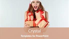  Presentation with boxes light - Colorful PPT layouts enhanced with beautiful sexy lady in christmas hat and underwear holding gift boxes on light background backdrop and a coral colored foreground