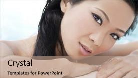  Presentation with pool side - PPT theme enhanced with beautiful sexy young chinese asian background and a coral colored foreground