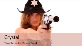  Presentation with sheriff - Presentation theme having beautiful sheriff woman on white background and a  colored foreground