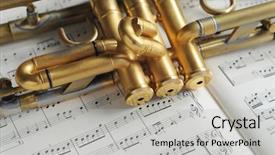  Presentation with sheet music - Amazing PPT theme having beautiful shiny trumpet on sheet backdrop and a light gray colored foreground