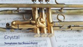  Presentation with sheet music - PPT theme with beautiful shiny trumpet on sheet music background and a lemonade colored foreground