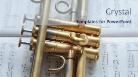  Presentation with sheet music - Cool new slides with beautiful shiny trumpet on sheet music backdrop and a sky blue colored foreground