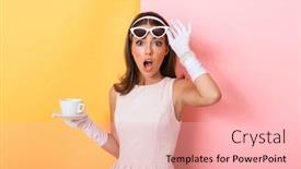  Presentation with elegant - Presentation theme enhanced with elegant brunette woman wearing dress background and a lemonade colored foreground