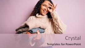  Presentation with curly hair - Cool new PPT theme with beautiful-shopkeeper-woman-with-curly backdrop and a soft green colored foreground