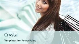  Presentation with mall - PPT theme featuring beautiful shopping woman at a draw mall background and a cool aqua colored foreground