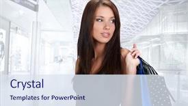  Presentation with mall - Cool new slides with beautiful shopping woman at a draw mall backdrop and a sky blue colored foreground