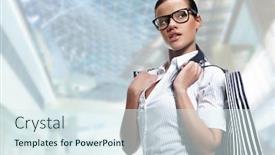  Presentation with mall - PPT theme with beautiful shopping woman at a draw mall background and a sky blue colored foreground