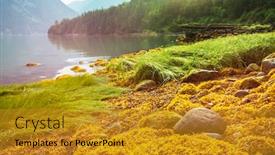  Presentation with canada - Presentation theme with beautiful-shoreline-at-sunset background and a gold colored foreground