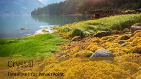  Presentation with sunset - Theme having beautiful-shoreline-at-sunset background and a gold colored foreground