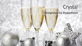  Presentation with silver christmas - PPT theme consisting of beautiful silver christmas card with champagne and gift background and a white colored foreground