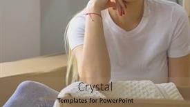  Presentation with new home - Slide deck enhanced with beautiful-single-young-woman-unpacking background and a  colored foreground