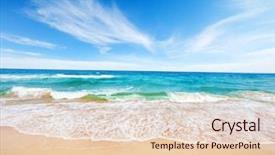 Presentation with sea and beach - PPT theme featuring beautiful skies - beach and sea background and a lemonade colored foreground