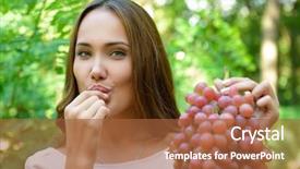  Presentation with children and healthy eating - Presentation theme enhanced with beautiful slender girl eating healthy background and a red colored foreground