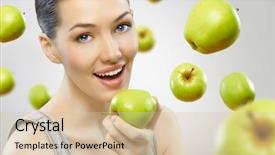  Presentation with healthy eating food photography - Audience pleasing PPT theme consisting of digital tablet with photo of a man on the beach backdrop and a mint green colored foreground