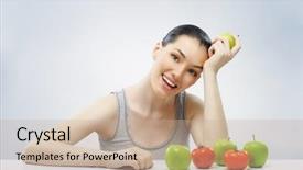  Presentation with healthy eating food photography - Slide set consisting of beautiful slender girl eating healthy background and a coral colored foreground