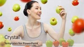  Presentation with healthy eating food photography - Amazing PPT theme having beautiful slender girl eating healthy backdrop and a soft green colored foreground