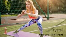  Presentation with slim body - PPT theme featuring beautiful-slim-woman-stretching background and a mint green colored foreground