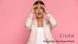  Presentation with smart - Colorful slide deck enhanced with beautiful-smart-casual-woman backdrop and a coral colored foreground