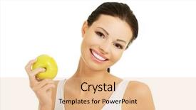  Presentation with green beauty - Cool new presentation theme with beautiful smile - smiling beauty holding green apple backdrop and a  colored foreground