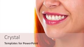  Presentation with caring - Beautiful presentation theme featuring beautiful smile of a redhead woman she is caring her teeth backdrop and a coral colored foreground