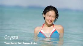  Presentation with paradise - Amazing presentation having beautiful-smiling-asian-girl-swims backdrop and a light blue colored foreground