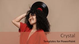  Presentation with vinyl record - Slide set enhanced with beautiful-smiling-asian-woman background and a coral colored foreground