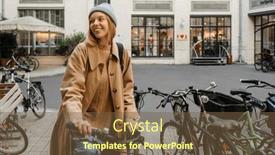  Presentation with bike - Slide deck featuring beautiful-smiling-blonde-woman background and a tawny brown colored foreground