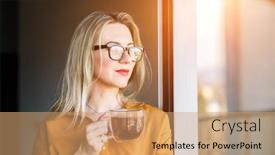  Presentation with social work - Cool new slides with beautiful-smiling-businesswoman-in-glasses backdrop and a coral colored foreground