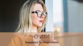  Presentation with social work - Audience pleasing PPT theme consisting of beautiful-smiling-businesswoman-in-glasses backdrop and a coral colored foreground