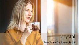  Presentation with social work - Amazing presentation theme having beautiful-smiling-businesswoman-standing-near backdrop and a coral colored foreground