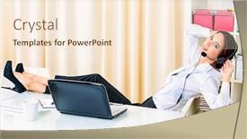  Presentation with office life - Beautiful slides featuring beautiful smiling customer service woman talking on headset business office life backdrop and a cream colored foreground