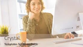 Presentation with student - Theme consisting of beautiful-smiling-female-student-using background and a coral colored foreground