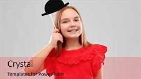  Presentation with red grey - PPT theme with beautiful smiling girl in red background and a red colored foreground