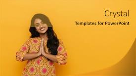  Presentation with indian woman - Slide deck featuring beautiful-smiling-indian-woman-wearing background and a  colored foreground