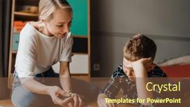  Presentation with puzzle pieces beautiful - PPT theme enhanced with beautiful-smiling-mom background and a tawny brown colored foreground