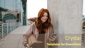  Presentation with sportswear - PPT theme consisting of beautiful-smiling-redhead-girl background and a violet colored foreground