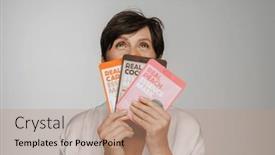  Presentation with face masks - Slides having beautiful-smiling-senior-woman background and a coral colored foreground