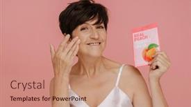  Presentation with facial - Slide deck with beautiful-smiling-senior-woman background and a coral colored foreground