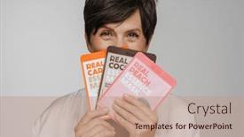  Presentation with face masks - Presentation theme with beautiful-smiling-senior-woman background and a coral colored foreground