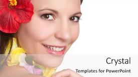  Presentation with luau - PPT layouts consisting of beautiful smiling tropical hawaiian woman background and a sky blue colored foreground