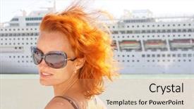  Presentation with cruise ship - Slides with beautiful smiling woman and cruise background and a  colored foreground
