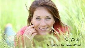  Presentation with country - Beautiful slide deck featuring beautiful smiling woman laying in country field backdrop and a mint green colored foreground