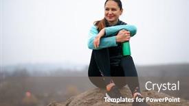  Presentation with cold water - Amazing PPT layouts having beautiful-smiling-woman-resting backdrop and a gray colored foreground