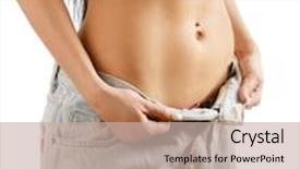  Presentation with weight - Amazing presentation theme having beautiful smiling woman showing how much weight she lost - isolated on white backdrop and a soft green colored foreground