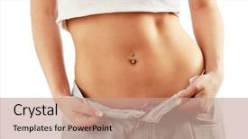  Presentation with lost - Beautiful presentation design featuring beautiful smiling woman showing how much weight she lost - isolated on white backdrop and a coral colored foreground