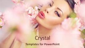  Presentation with beautiful spring flowers - PPT theme featuring beautiful smiling woman with spring background and a lemonade colored foreground