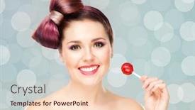  Presentation with lollipop - Presentation theme featuring beautiful-smiling-woman background and a lemonade colored foreground