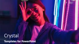  Presentation with long hair - Slide set with beautiful-smiling-young-asian-woman background and a navy blue colored foreground