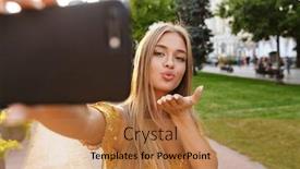  Presentation with kiss - Theme consisting of beautiful-smiling-young-blonde-girl background and a coral colored foreground