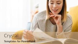  Presentation with clothes - Colorful PPT theme enhanced with beautiful-smiling-young-blonde-woman backdrop and a coral colored foreground